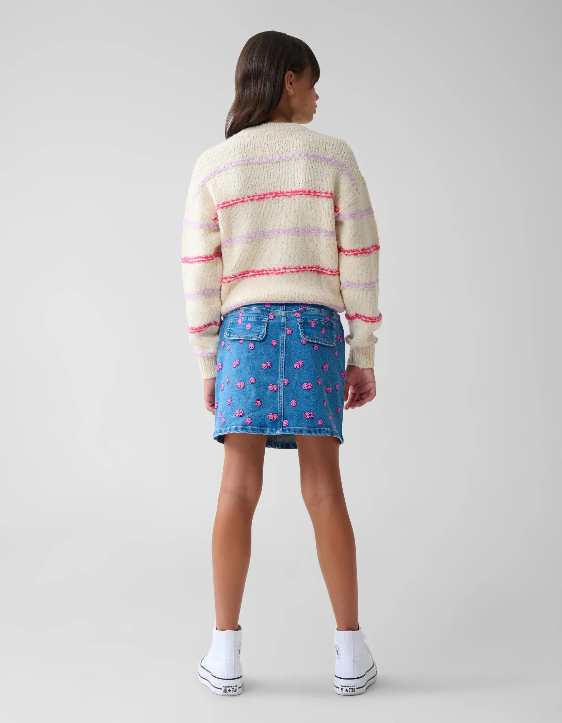 Printed Denim Mini Rok Blauw