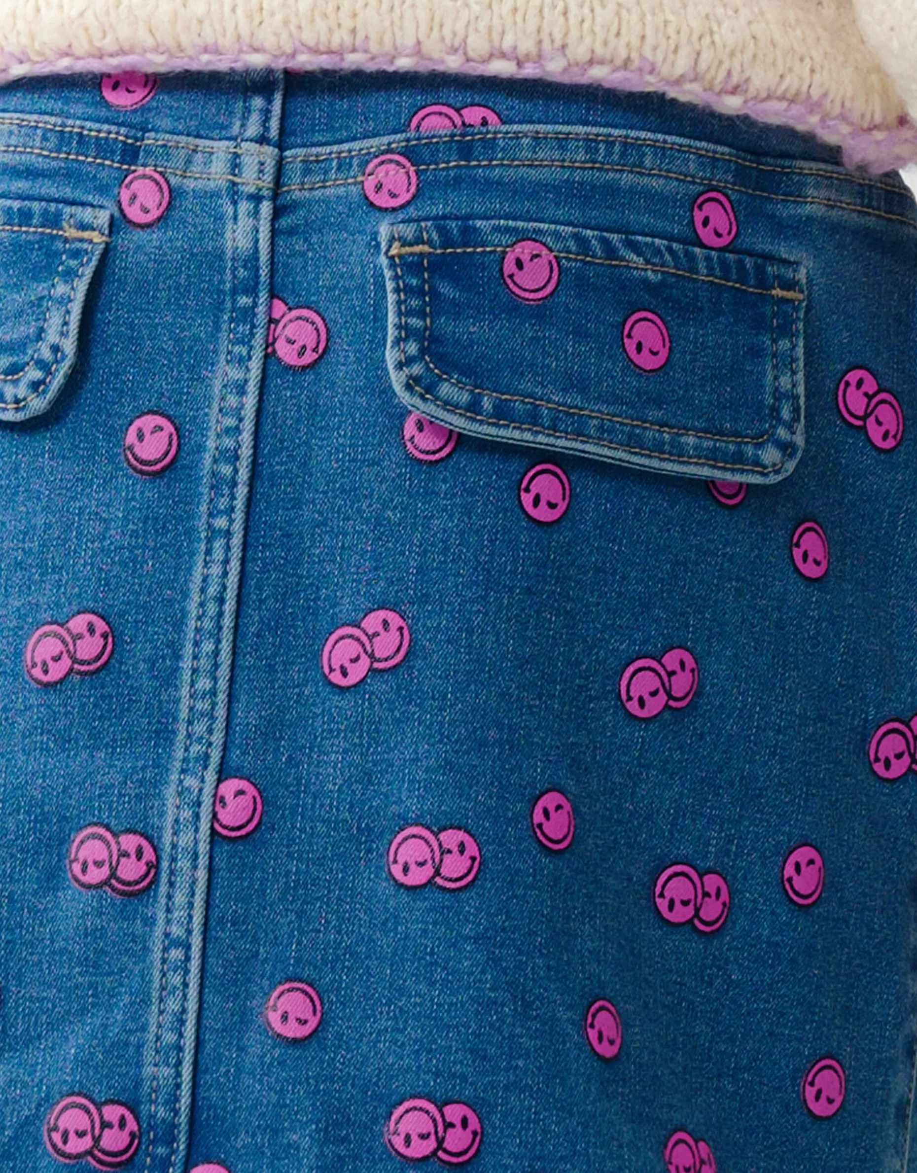 Printed Denim Mini Rok Blauw