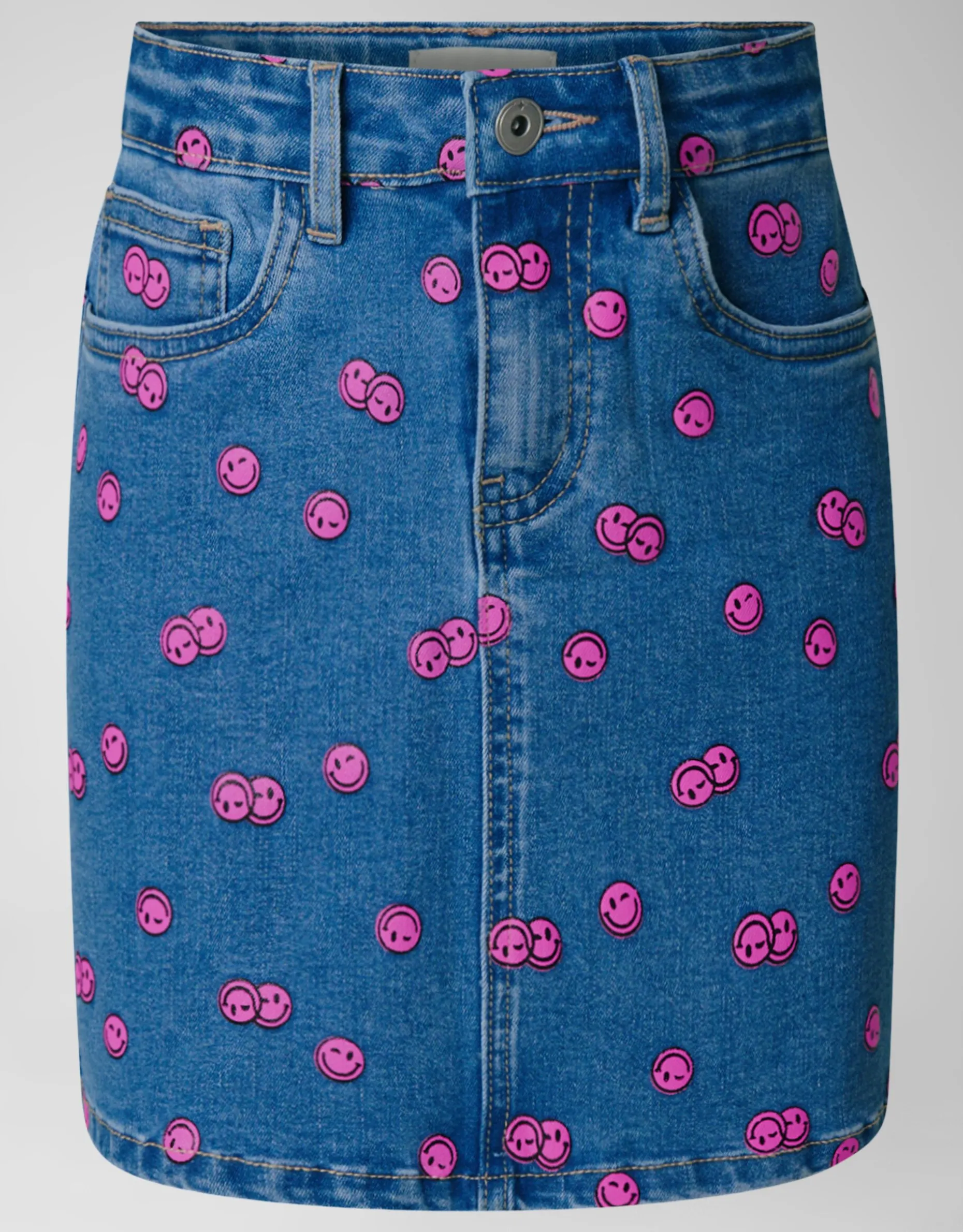 Printed Denim Mini Rok Blauw