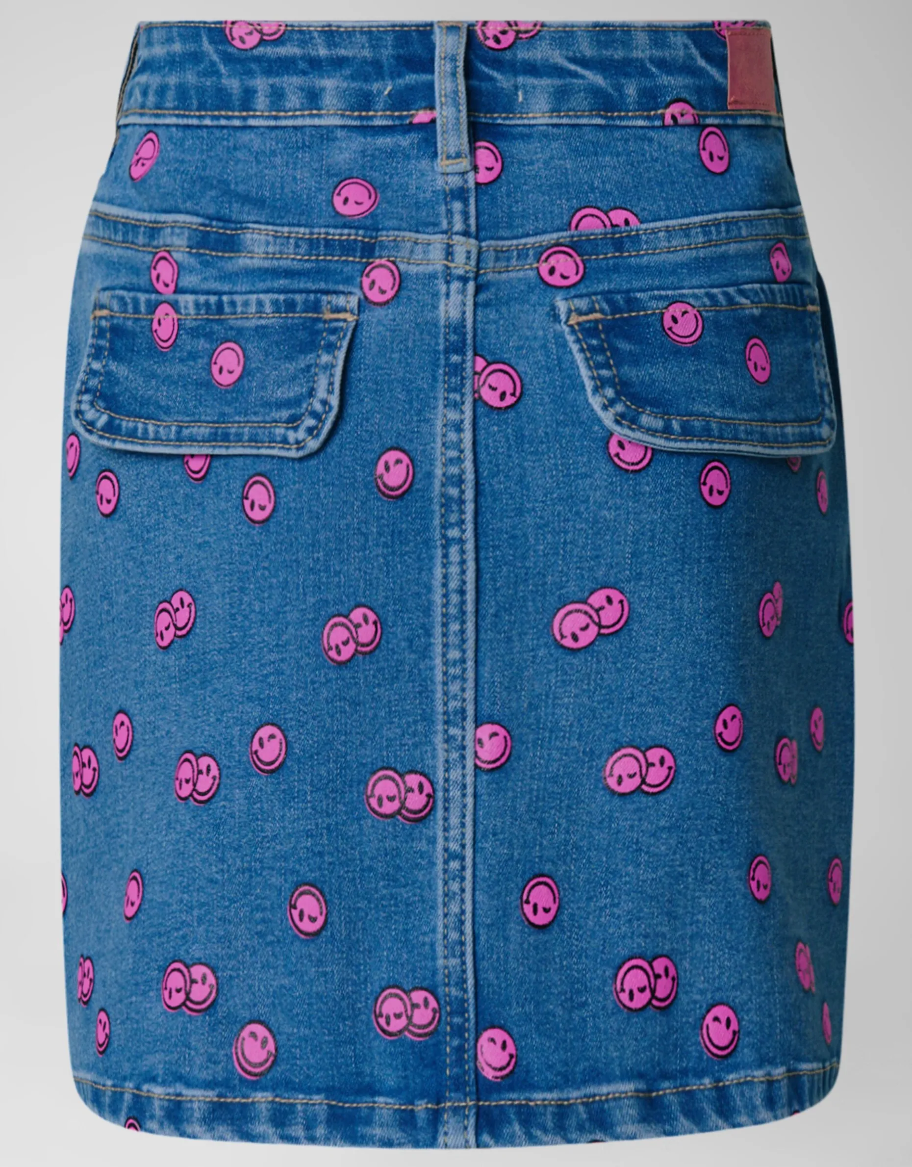 Printed Denim Mini Rok Blauw