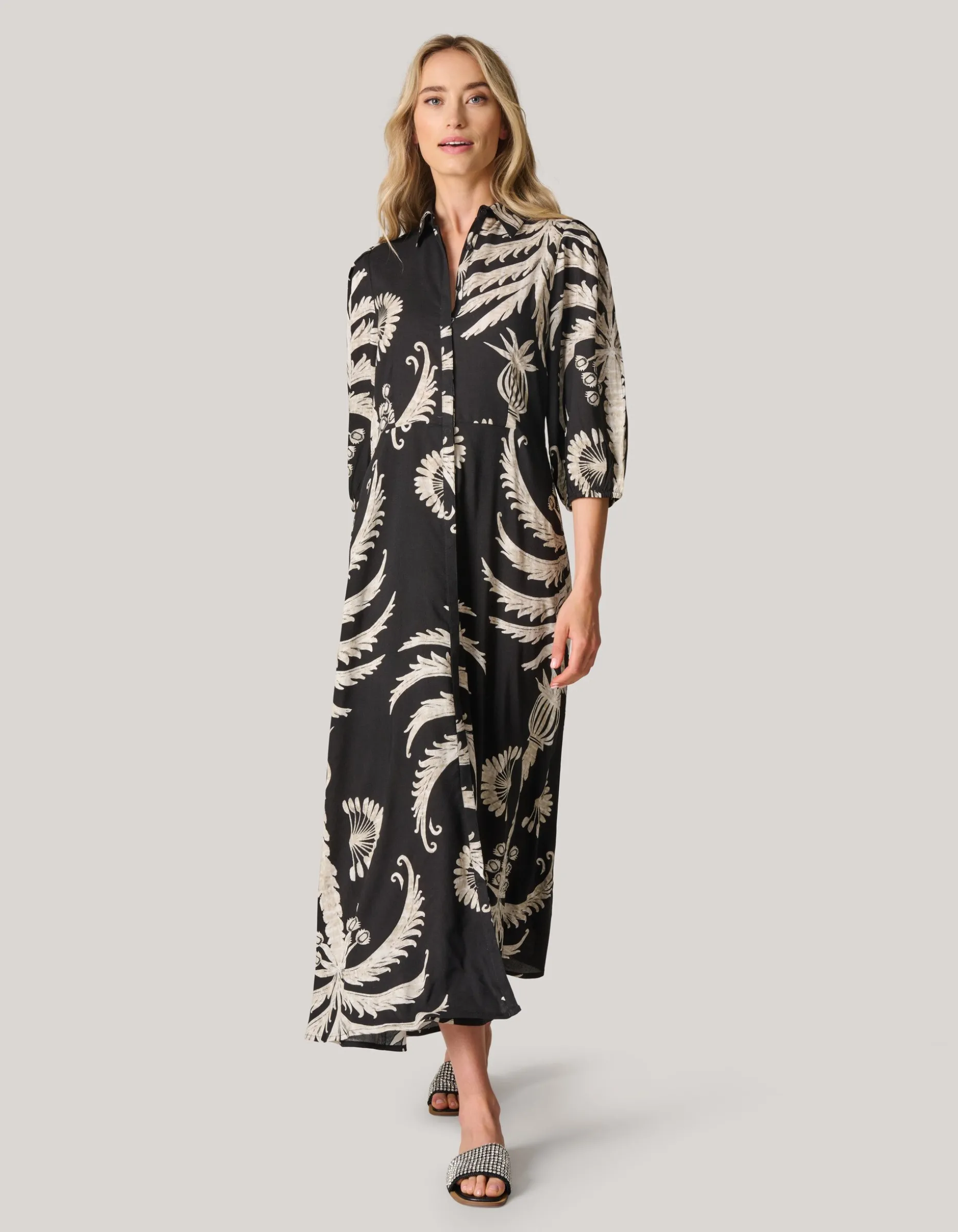 Printed Maxi Jurk Zwart/Wit