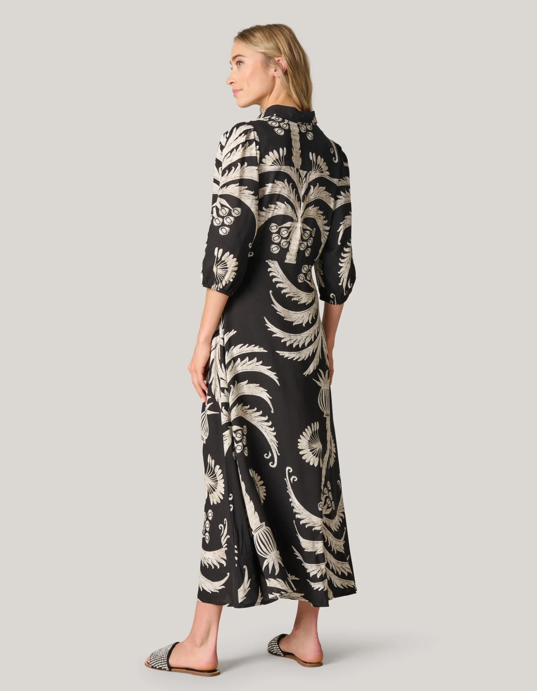 Printed Maxi Jurk Zwart/Wit