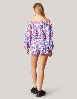 Printed Off Shoulder Top Gebroken Wit