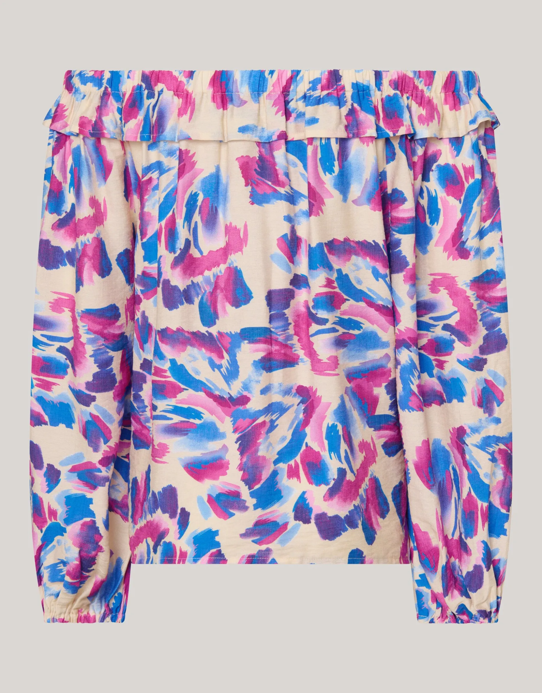 Printed Off Shoulder Top Gebroken Wit