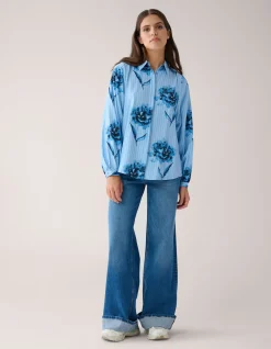 Printed Pinstripe Blouse Blauw By Mieke