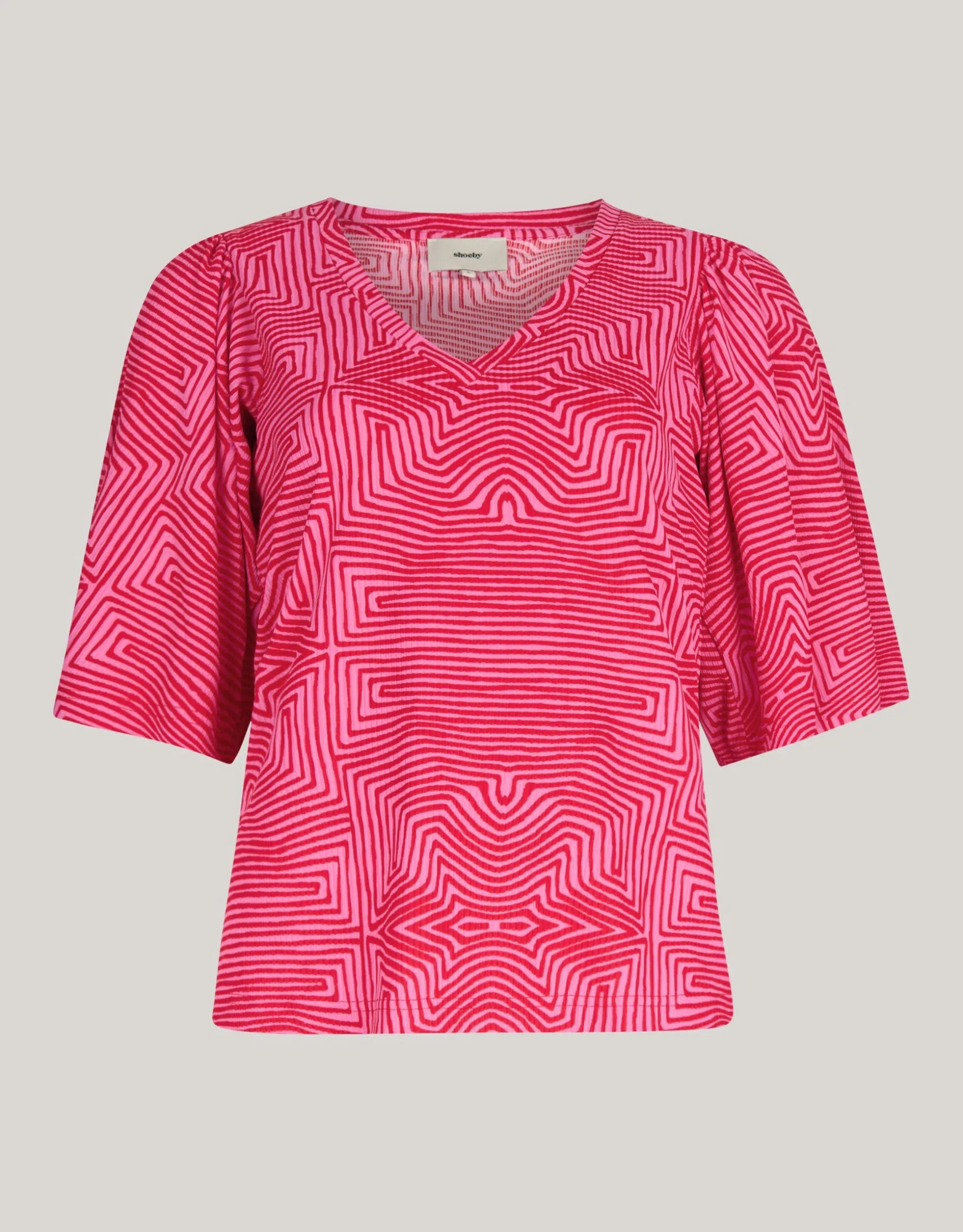 Printed Rib Jersey Ruffle Top Roze