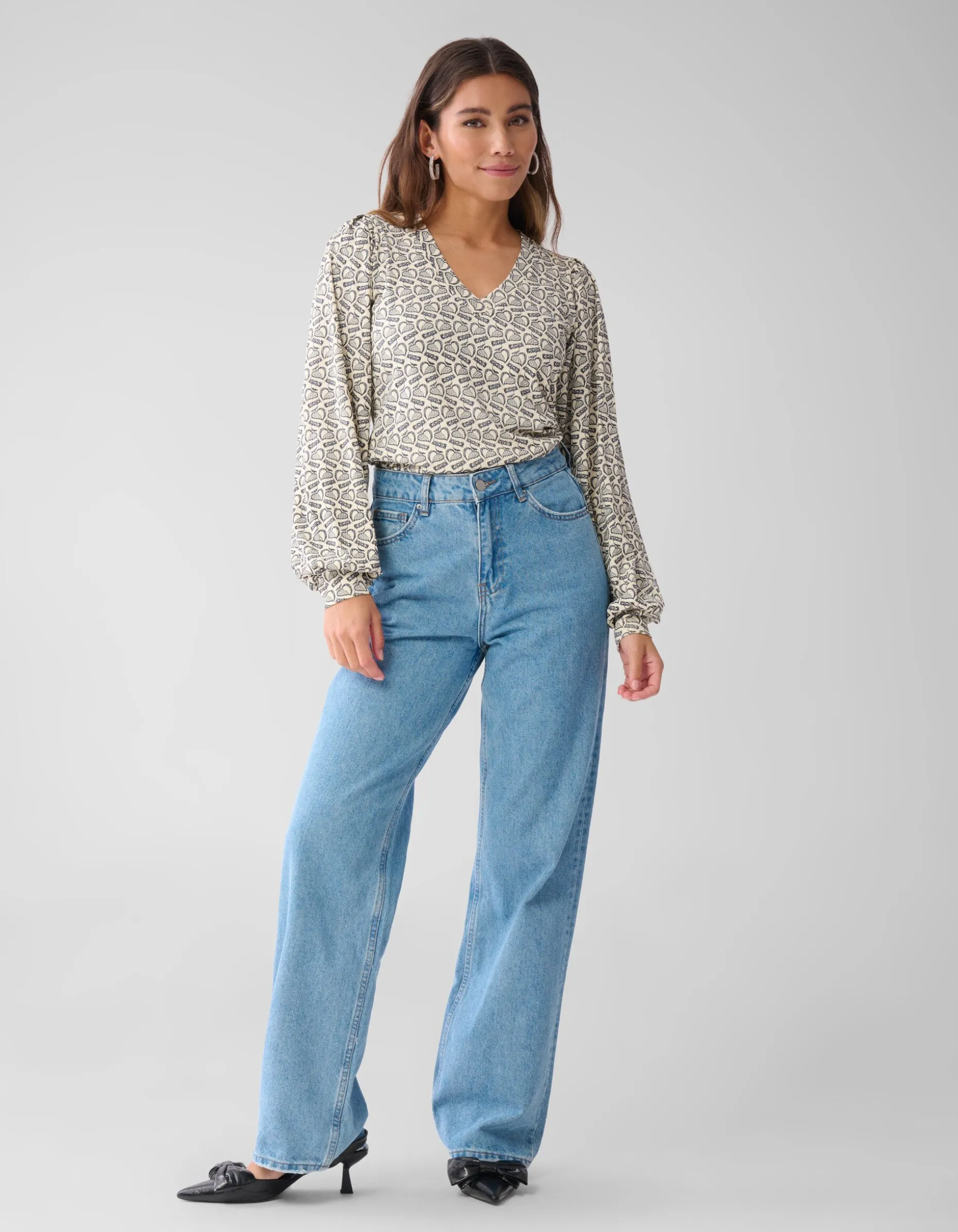 Printed Rib Jersey Top Gebroken Wit