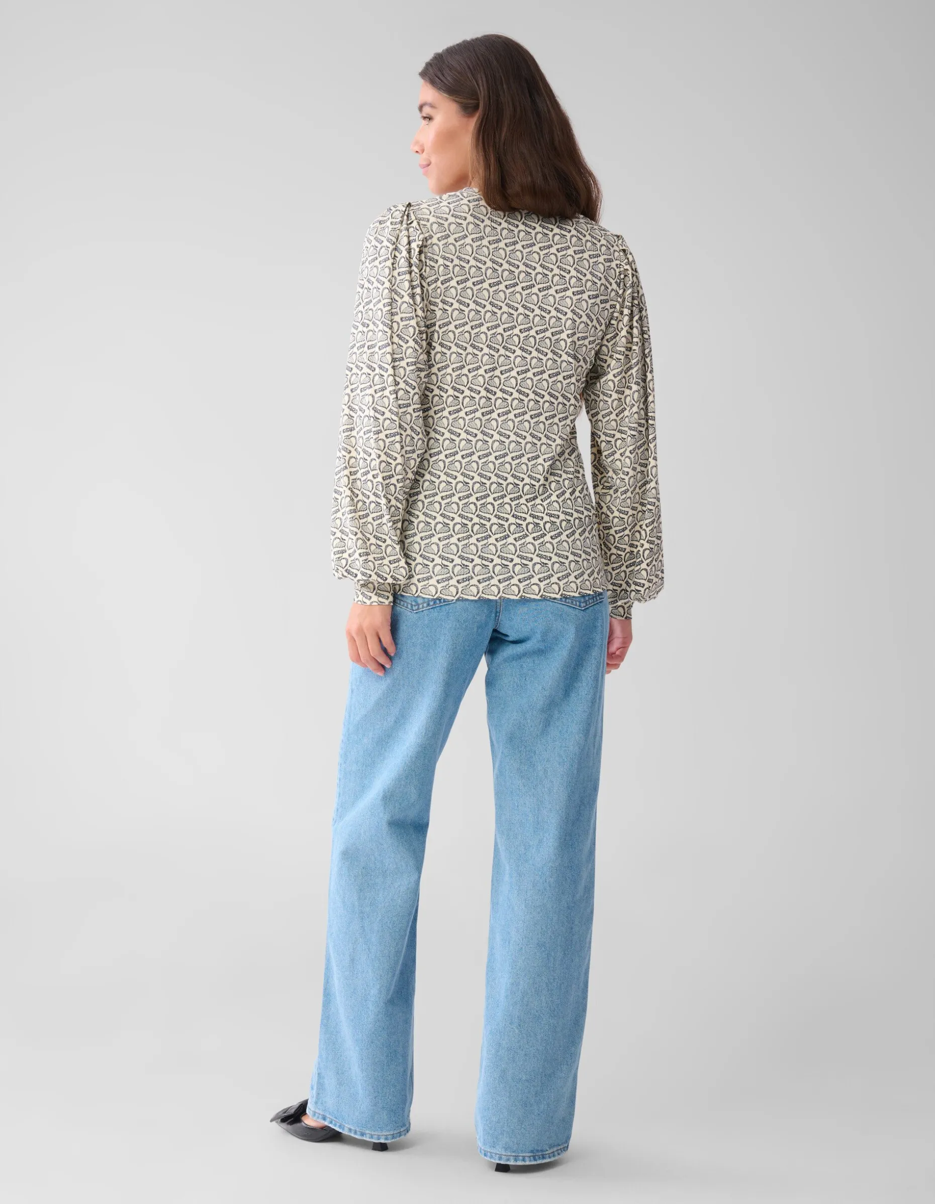 Printed Rib Jersey Top Gebroken Wit