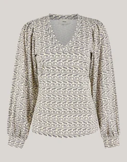 Printed Rib Jersey Top Gebroken Wit