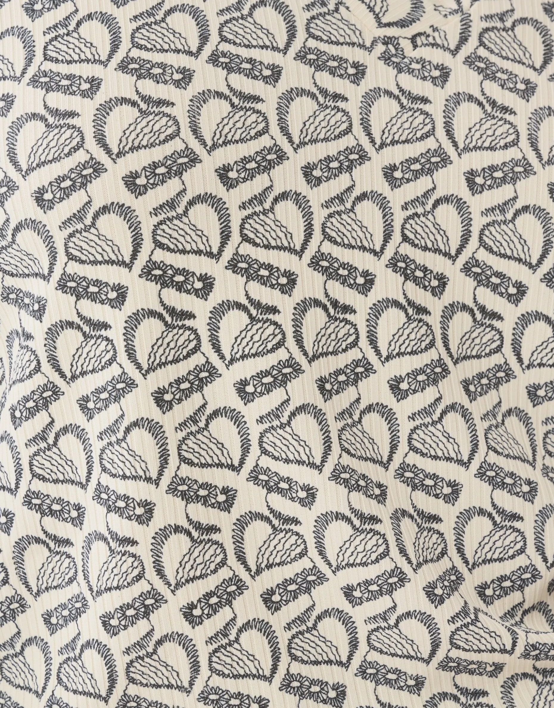 Printed Rib Jersey Top Gebroken Wit