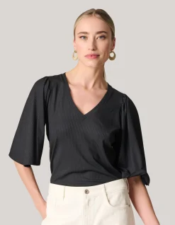 Rib Jersey Ruffle Top Zwart