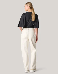 Rib Jersey Ruffle Top Zwart
