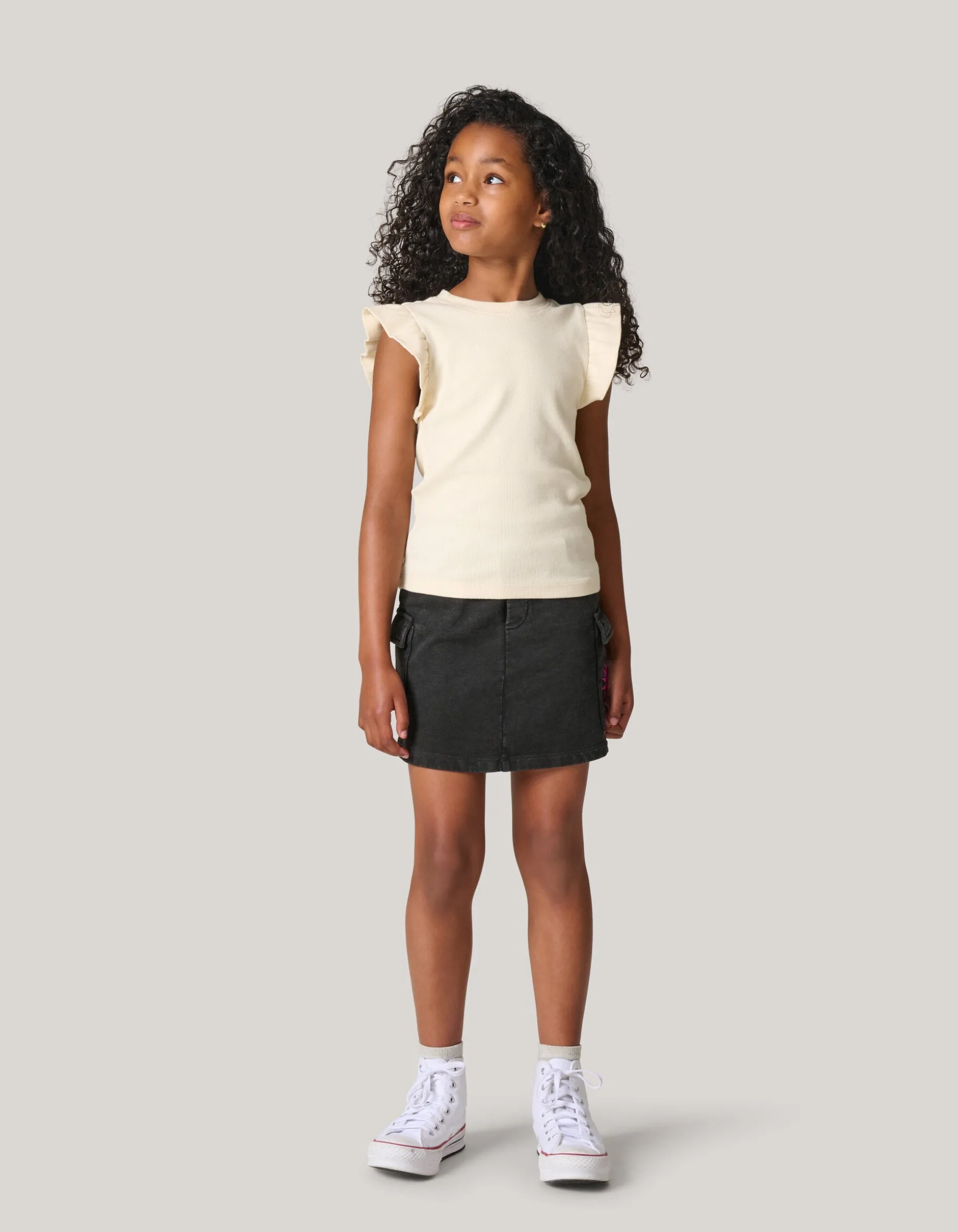 Ruffle Rib Top Gebroken Wit