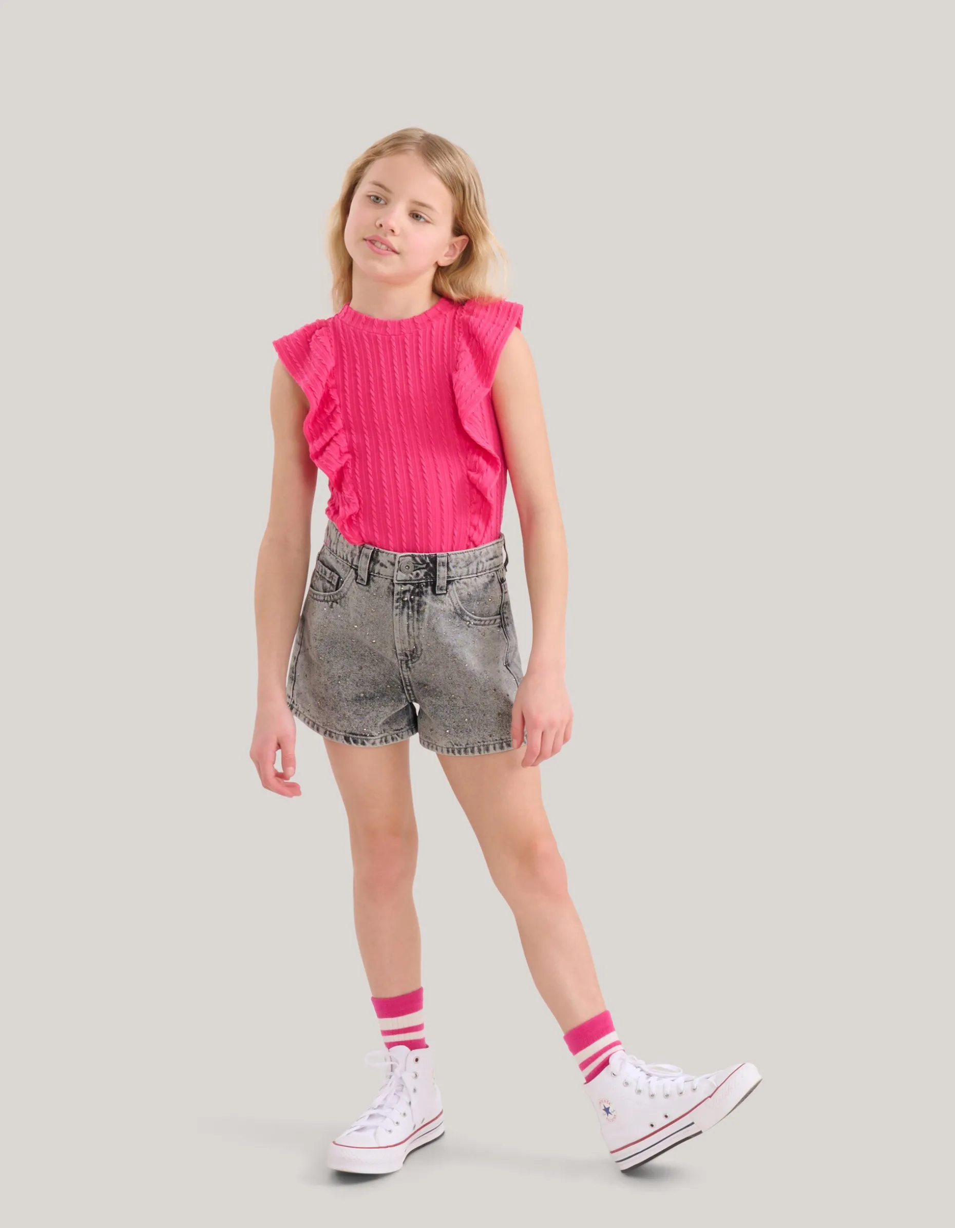 Ruffle Rib Top Roze
