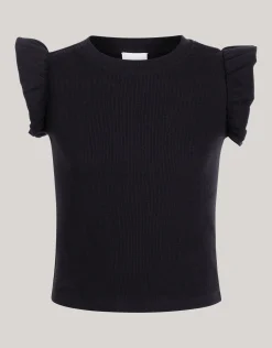 Ruffle Rib Top Zwart