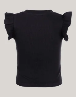 Ruffle Rib Top Zwart