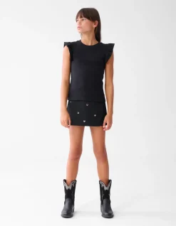 Ruffle Rib Top Zwart