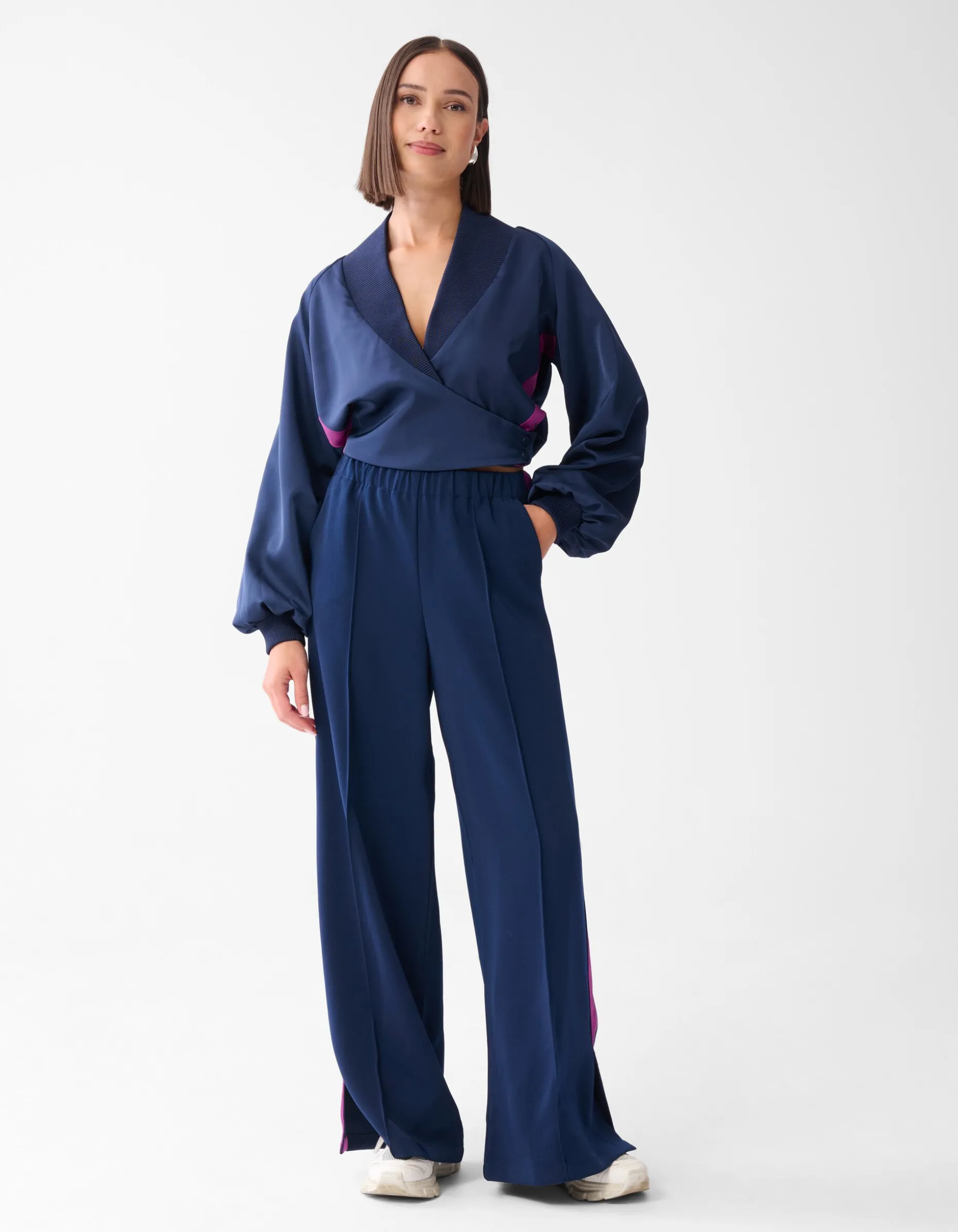 Satijnen Overslag Blouse Donkerblauw