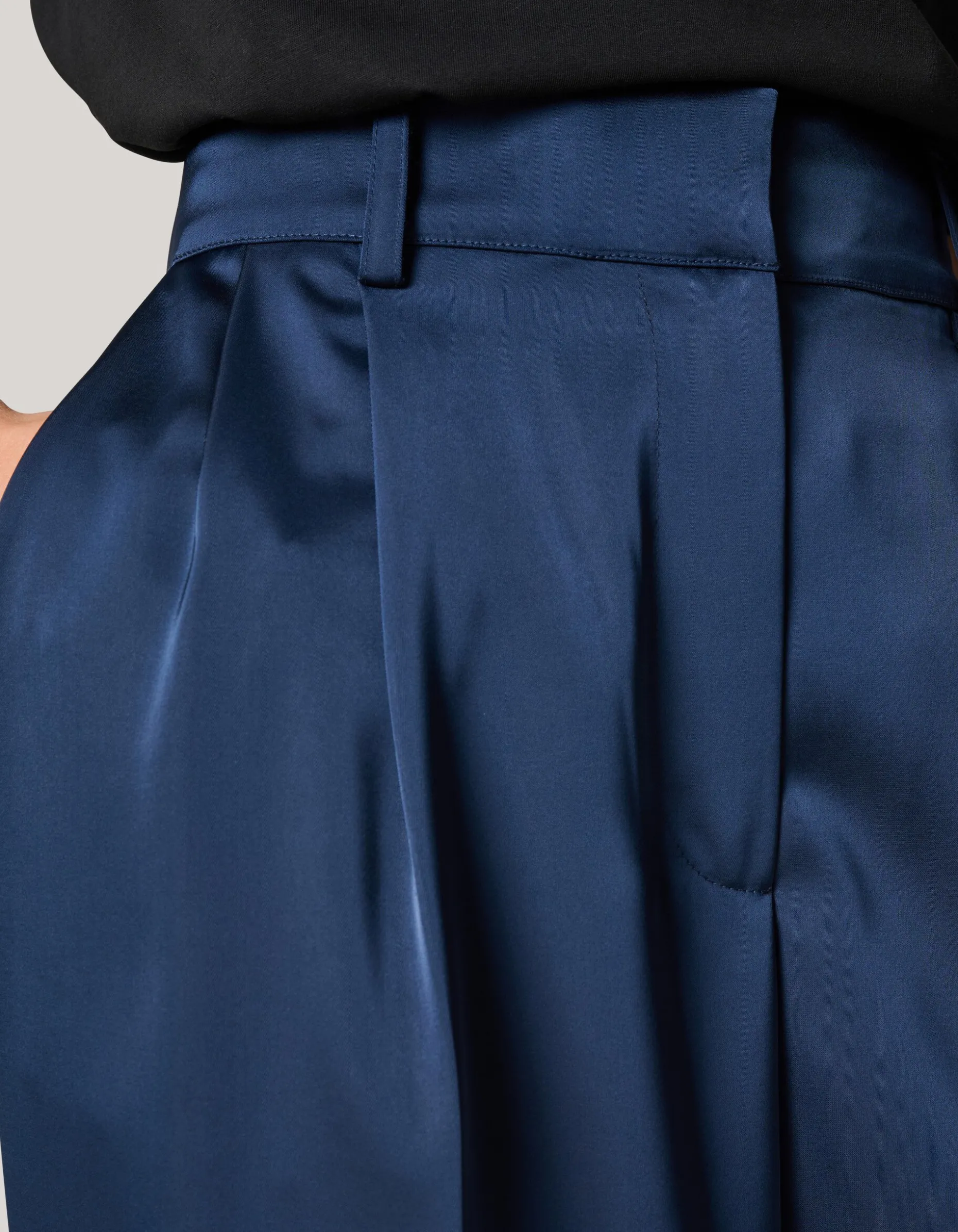 Satijnen Wide Leg Broek Donkerblauw