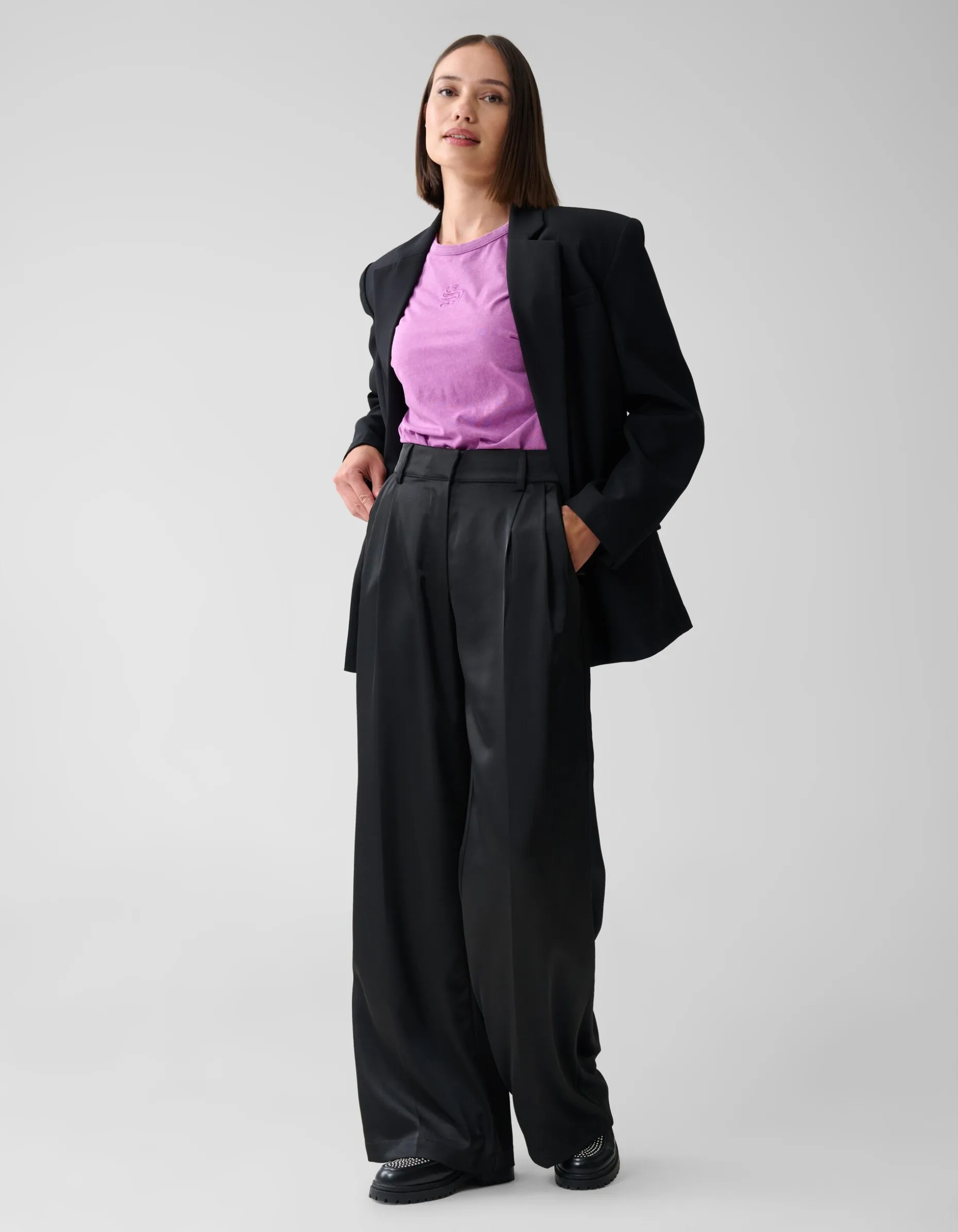 Satijnen Wide Leg Broek Zwart