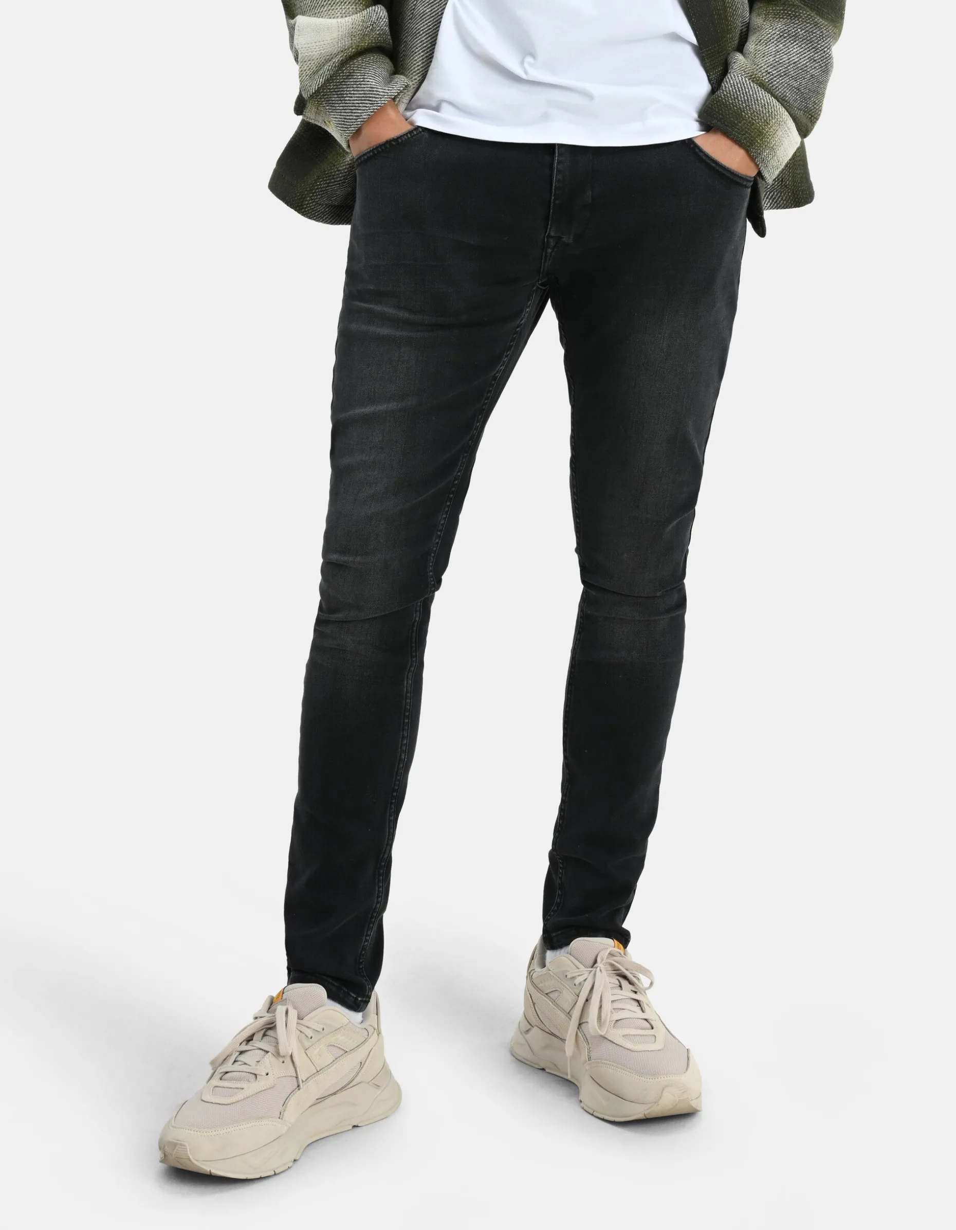 Skinny Fit Jeans Zwart Washed L32