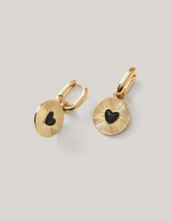 Small Heart Oorbellen Goud/Zwart
