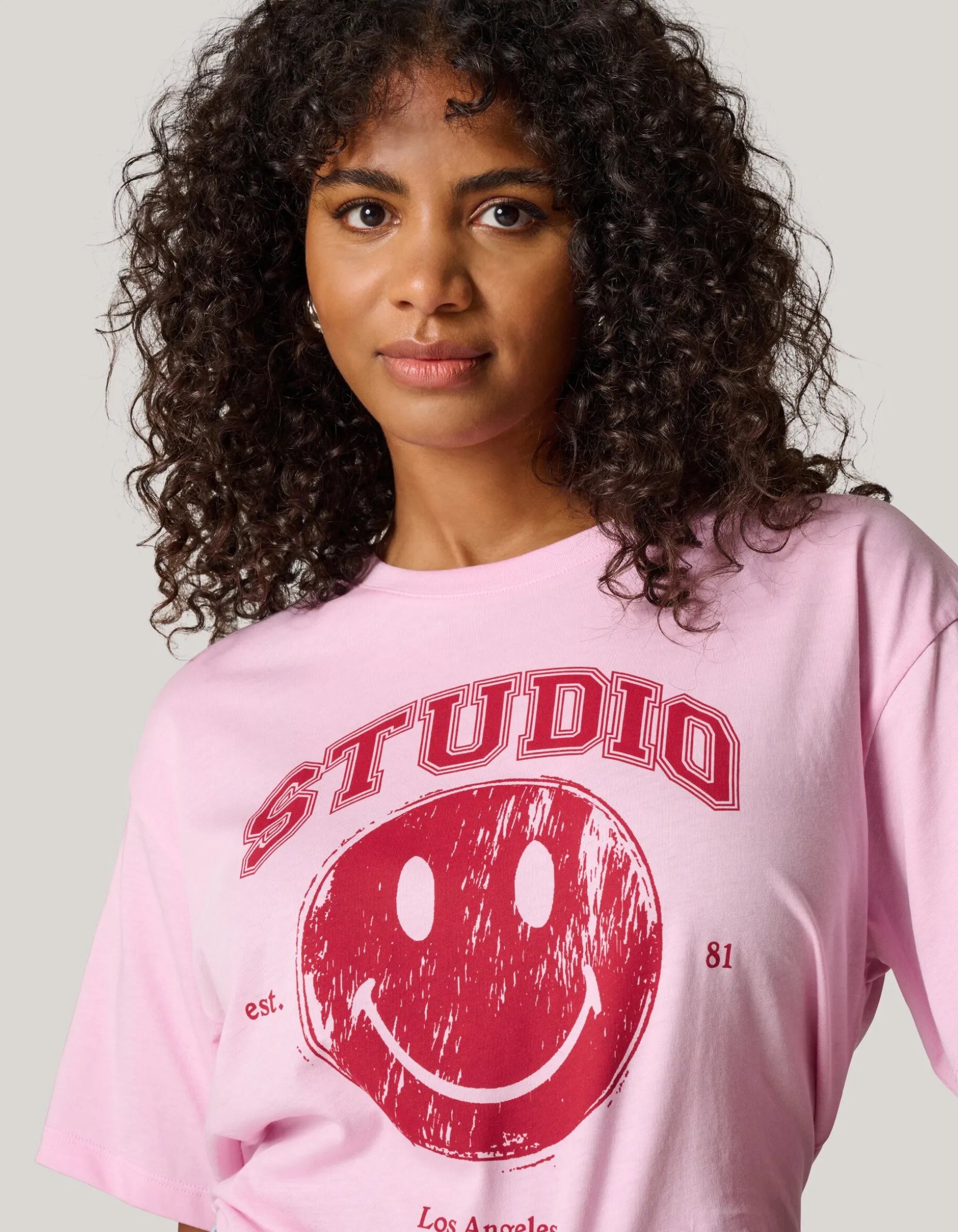 Smiley Artwork T-shirt Roze