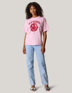 Smiley Artwork T-shirt Roze