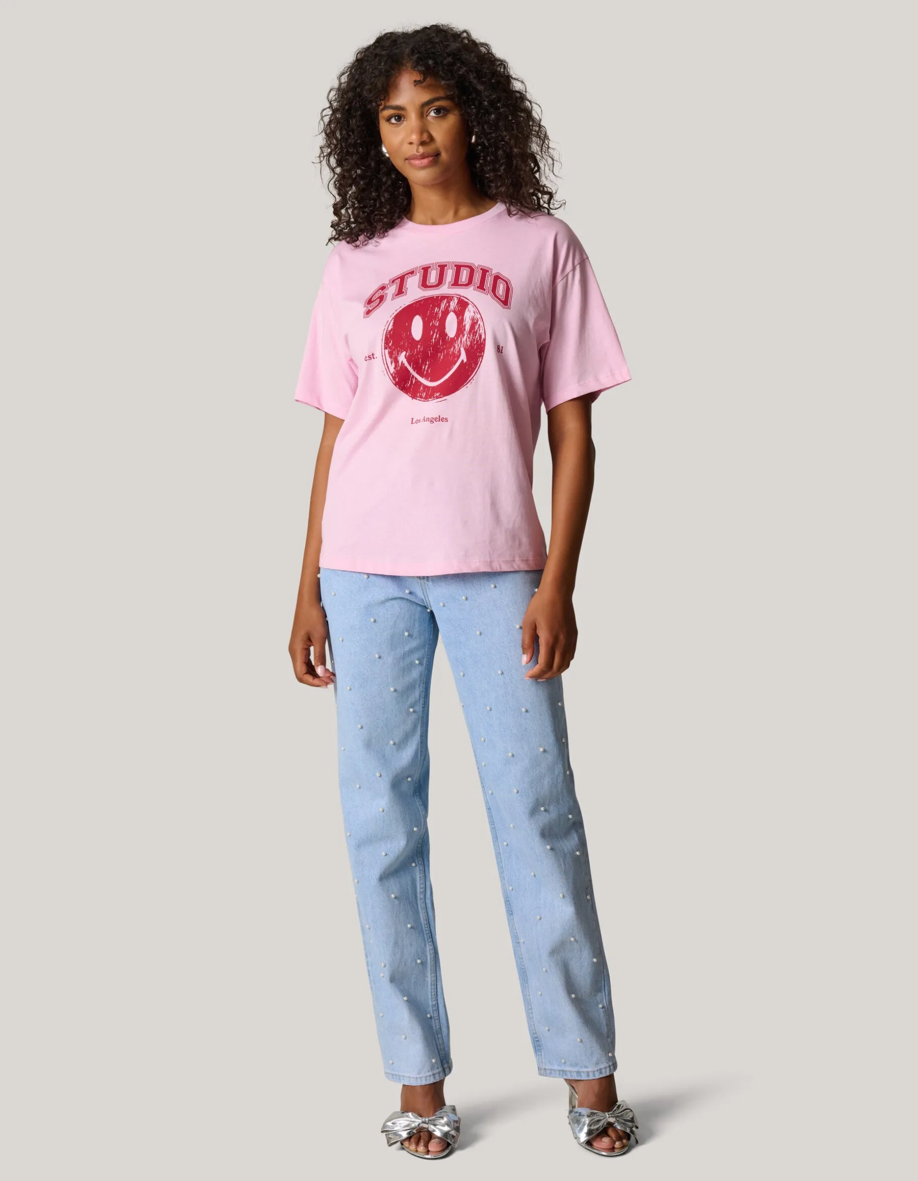 Smiley Artwork T-shirt Roze
