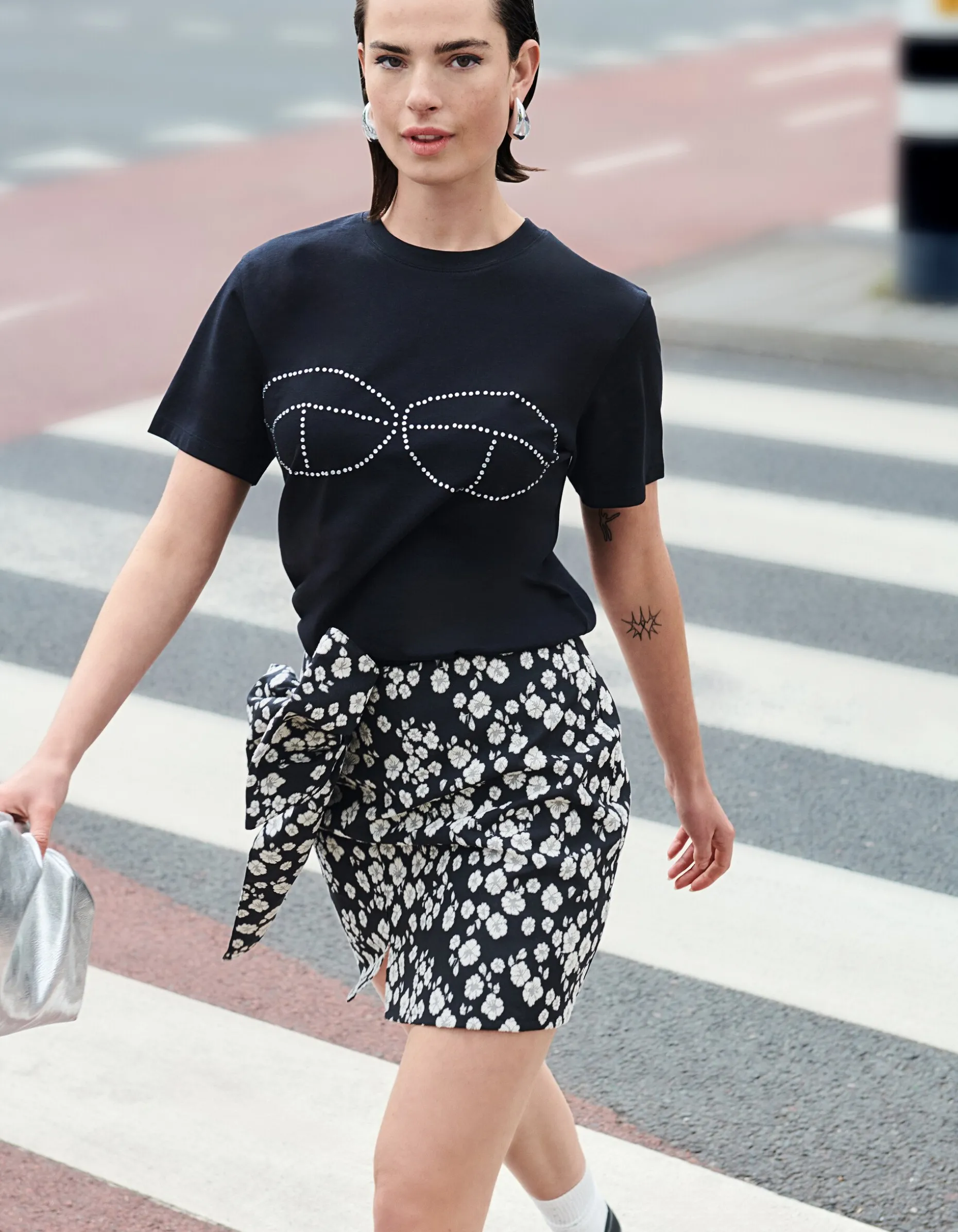 Strass Bra T-shirt Zwart