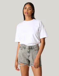 Strass Denim Short Lichtgrijs