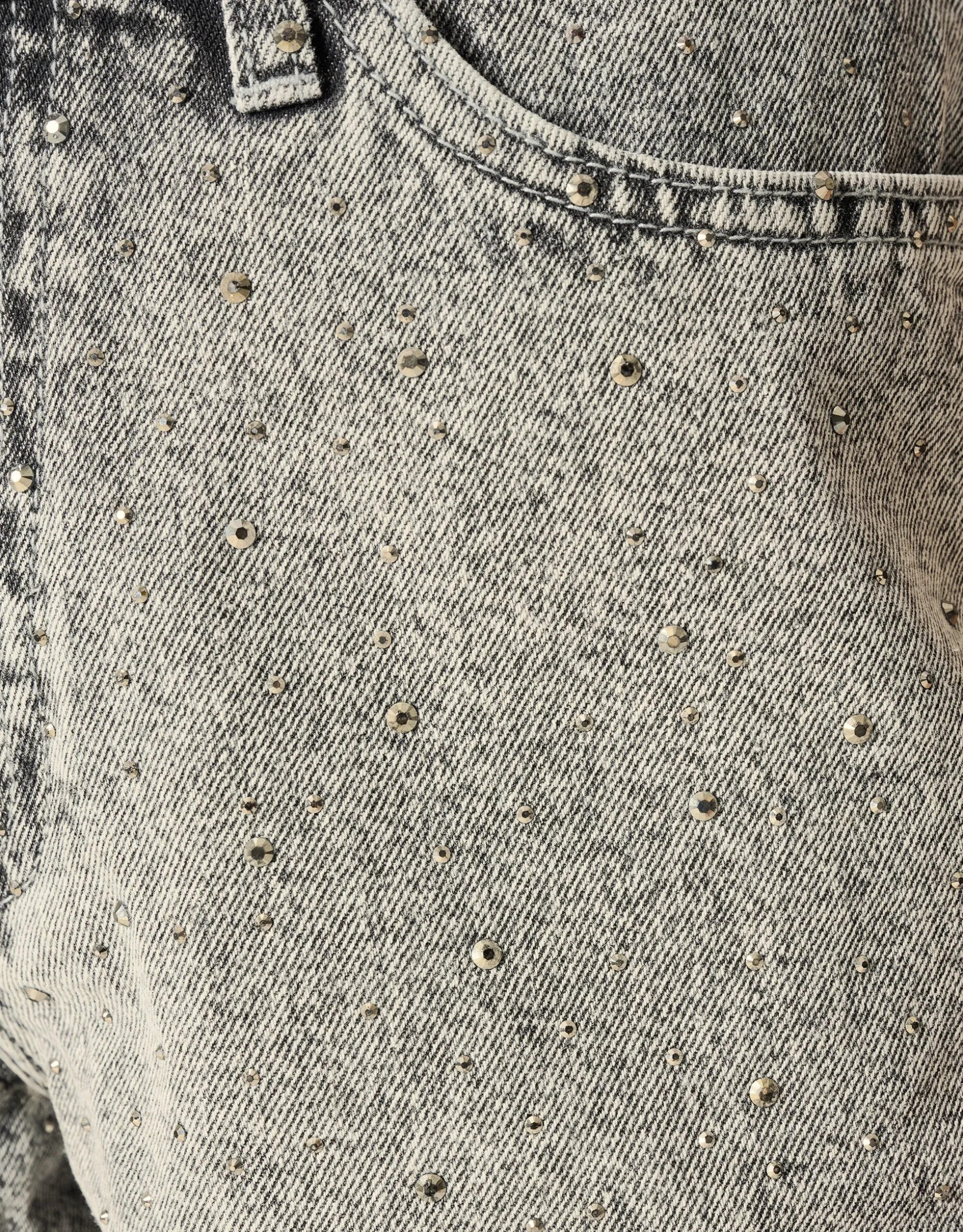 Strass Denim Short Lichtgrijs