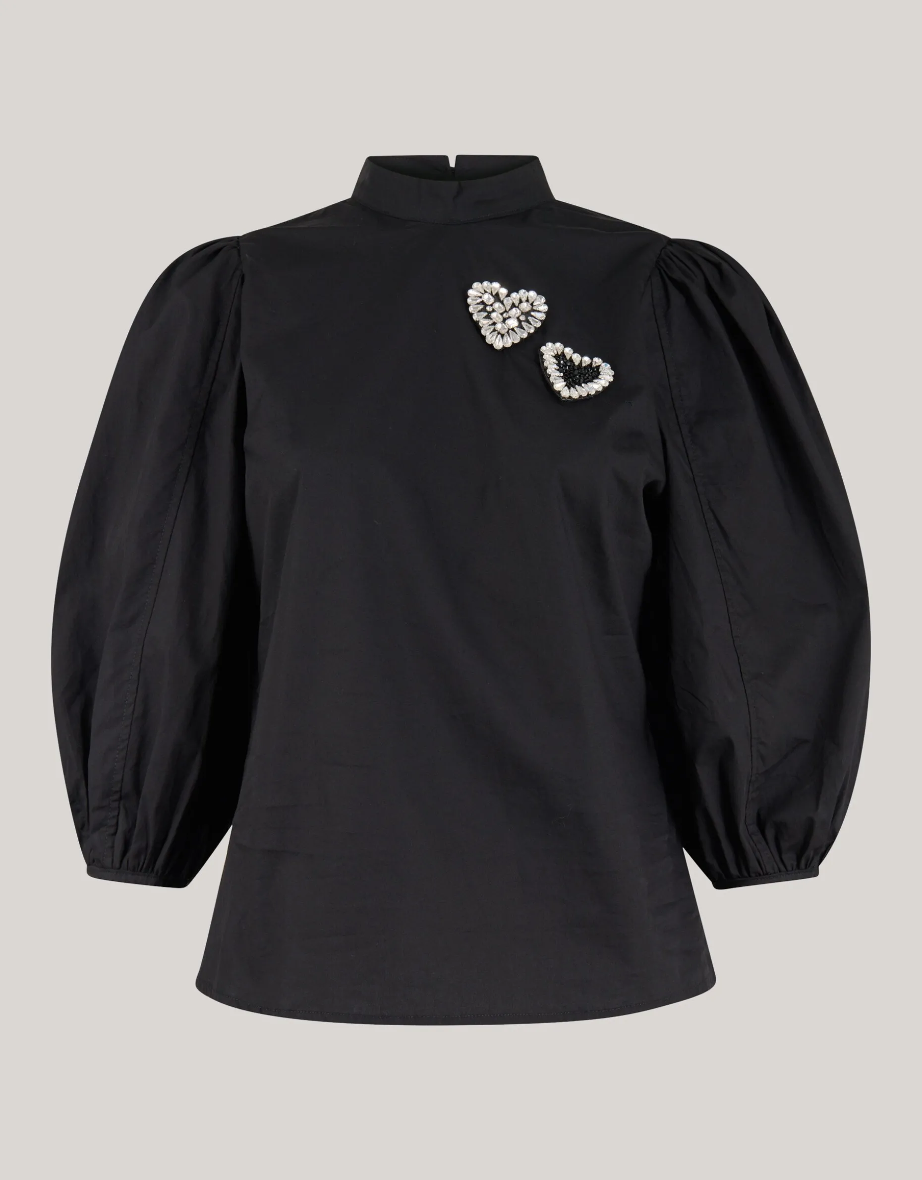 Strass Heart Poplin Blouse Zwart