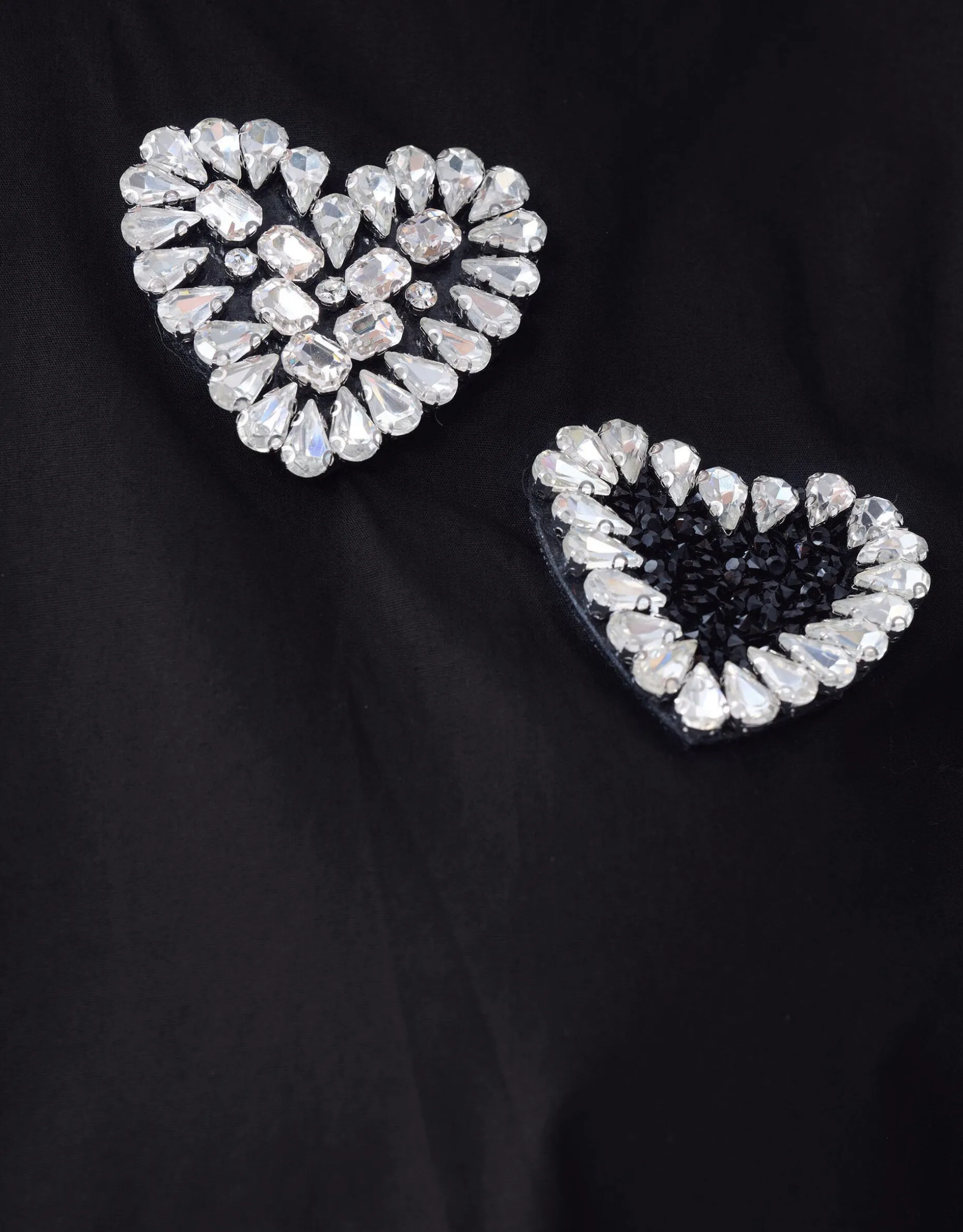 Strass Heart Poplin Blouse Zwart