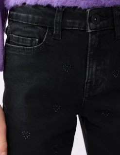 Strass Heart Straight Fit Jeans Zwart