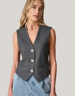 Strass Knopen Gilet Grijs