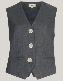 Strass Knopen Gilet Grijs