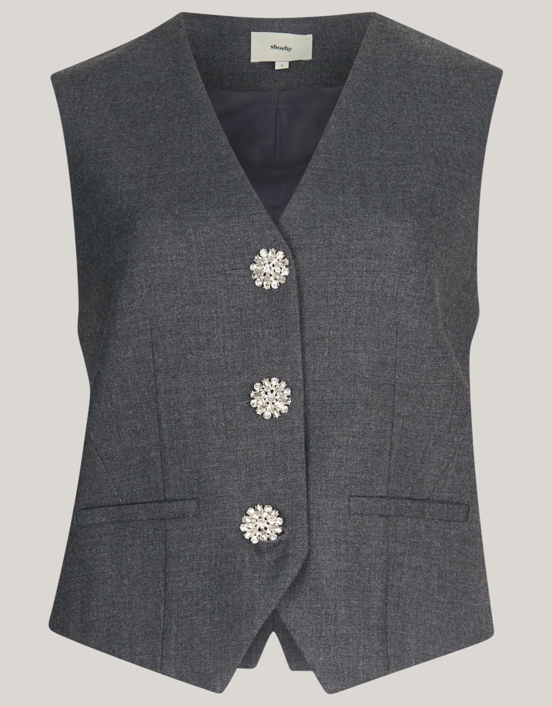 Strass Knopen Gilet Grijs