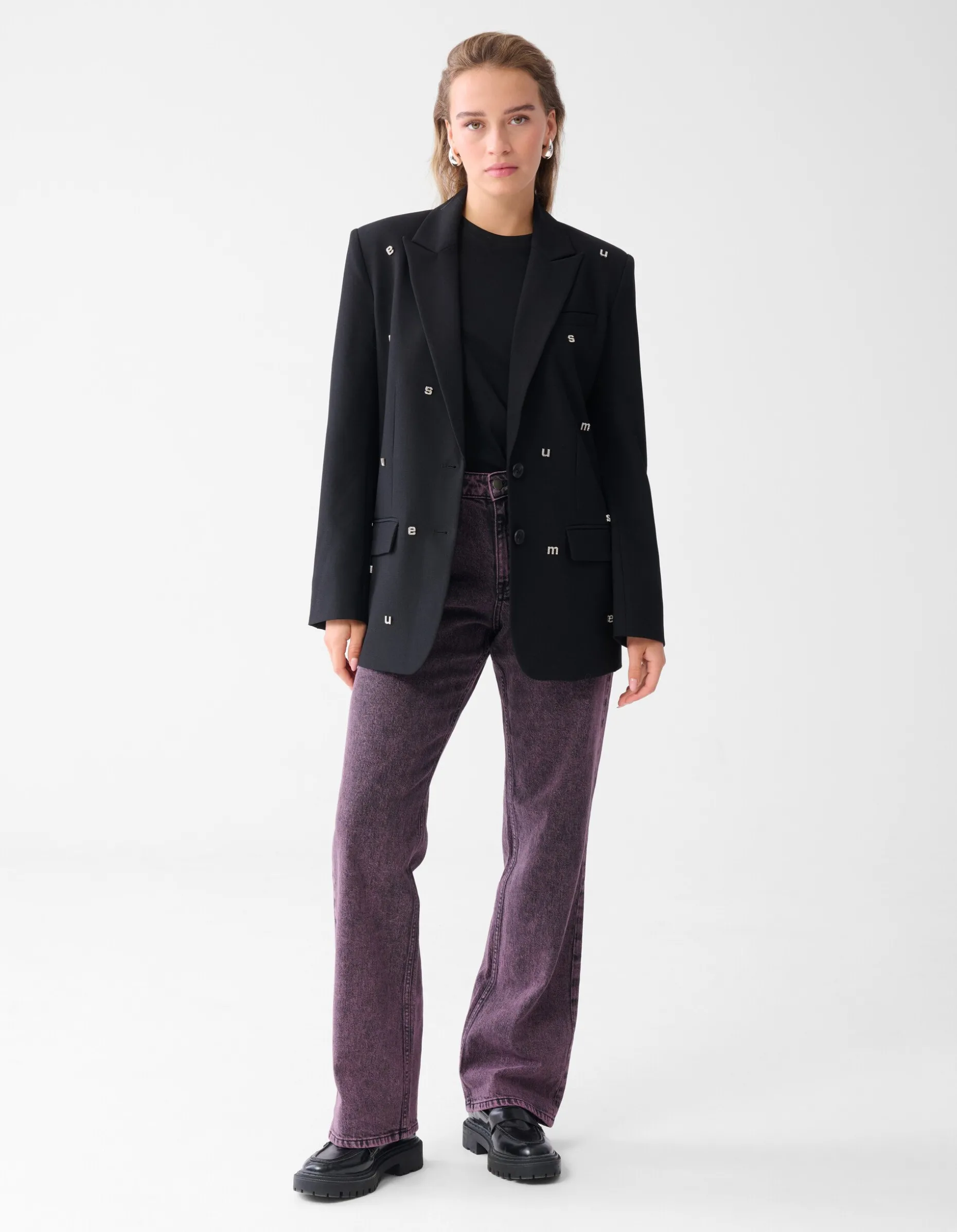 Strass Letter Blazer Zwart