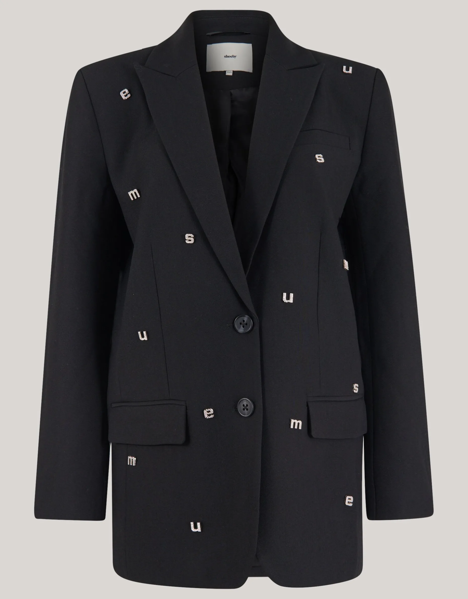 Strass Letter Blazer Zwart