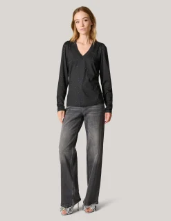 Strass Rib Jersey Top Zwart