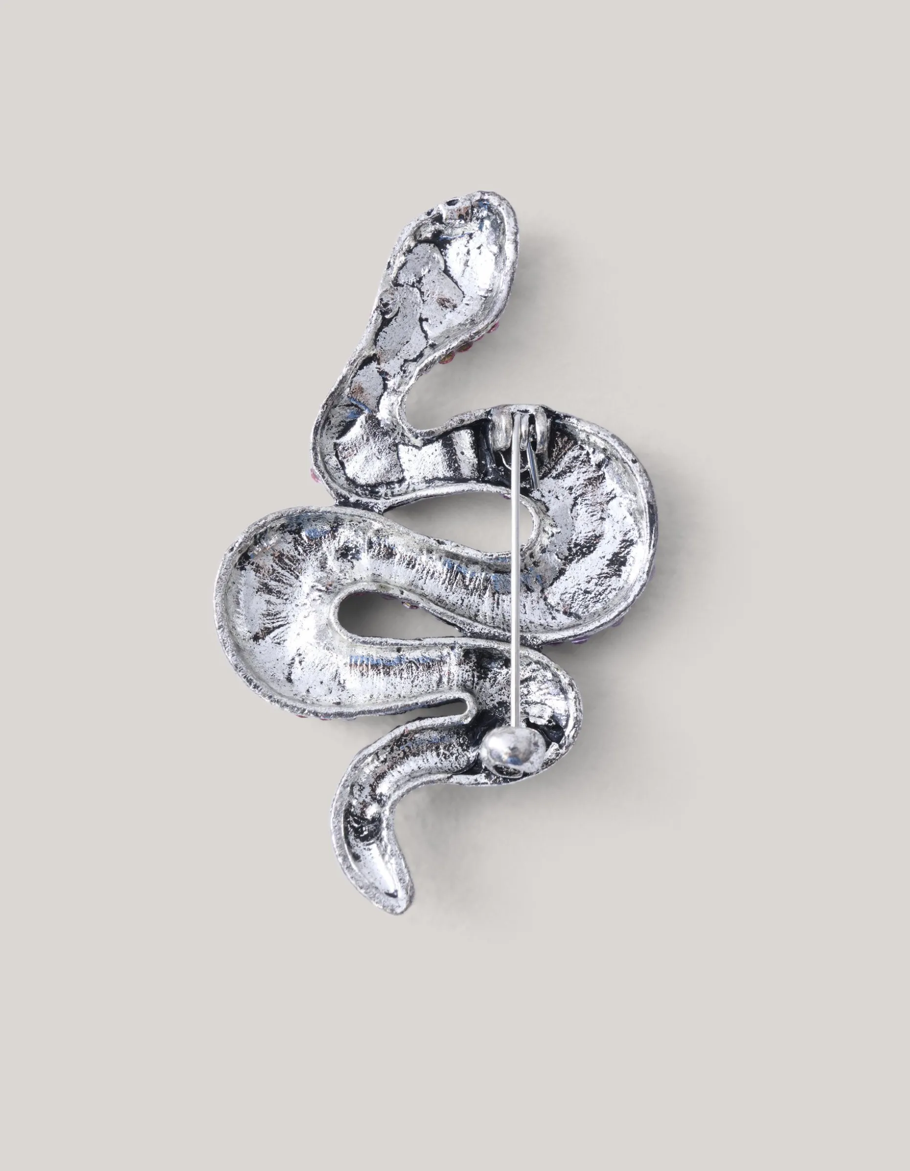 Strass Slangen Broche Zilver
