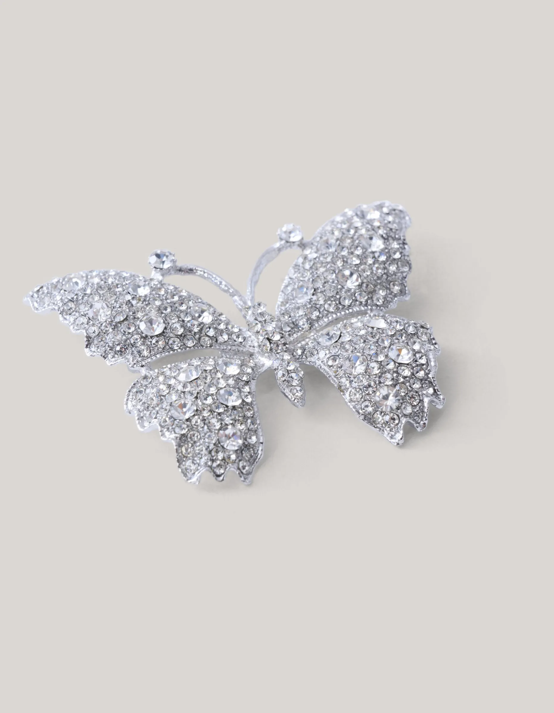 Strass Vlinder Broche Zilver