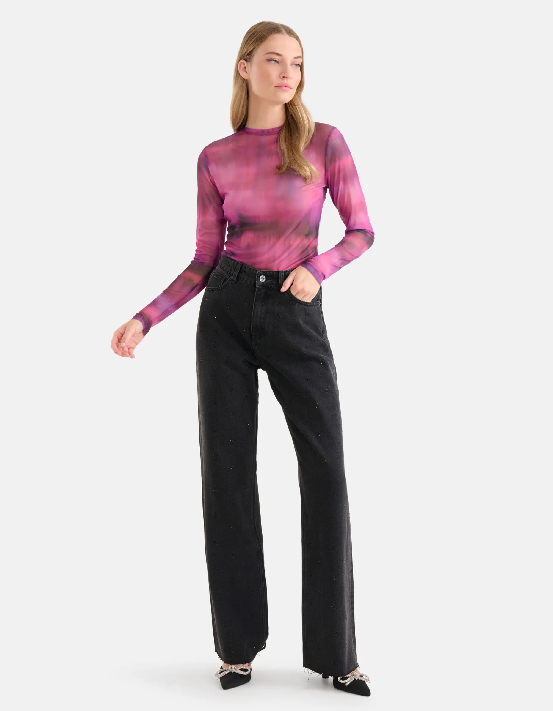 Strass Wide Leg Jeans Zwart