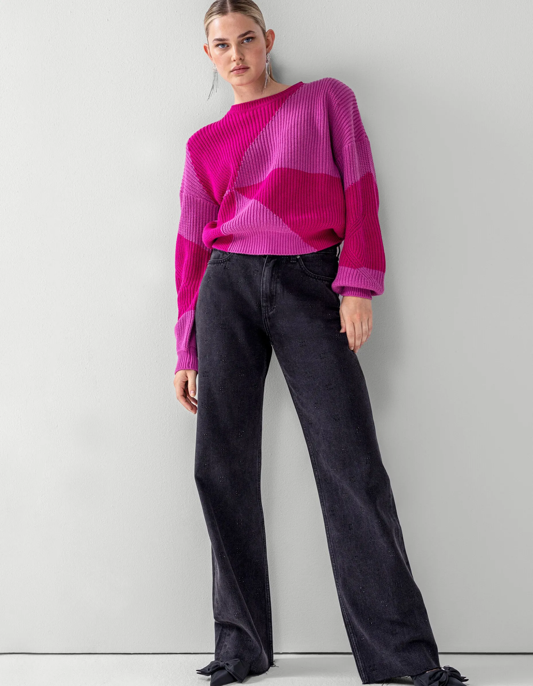 Strass Wide Leg Jeans Zwart