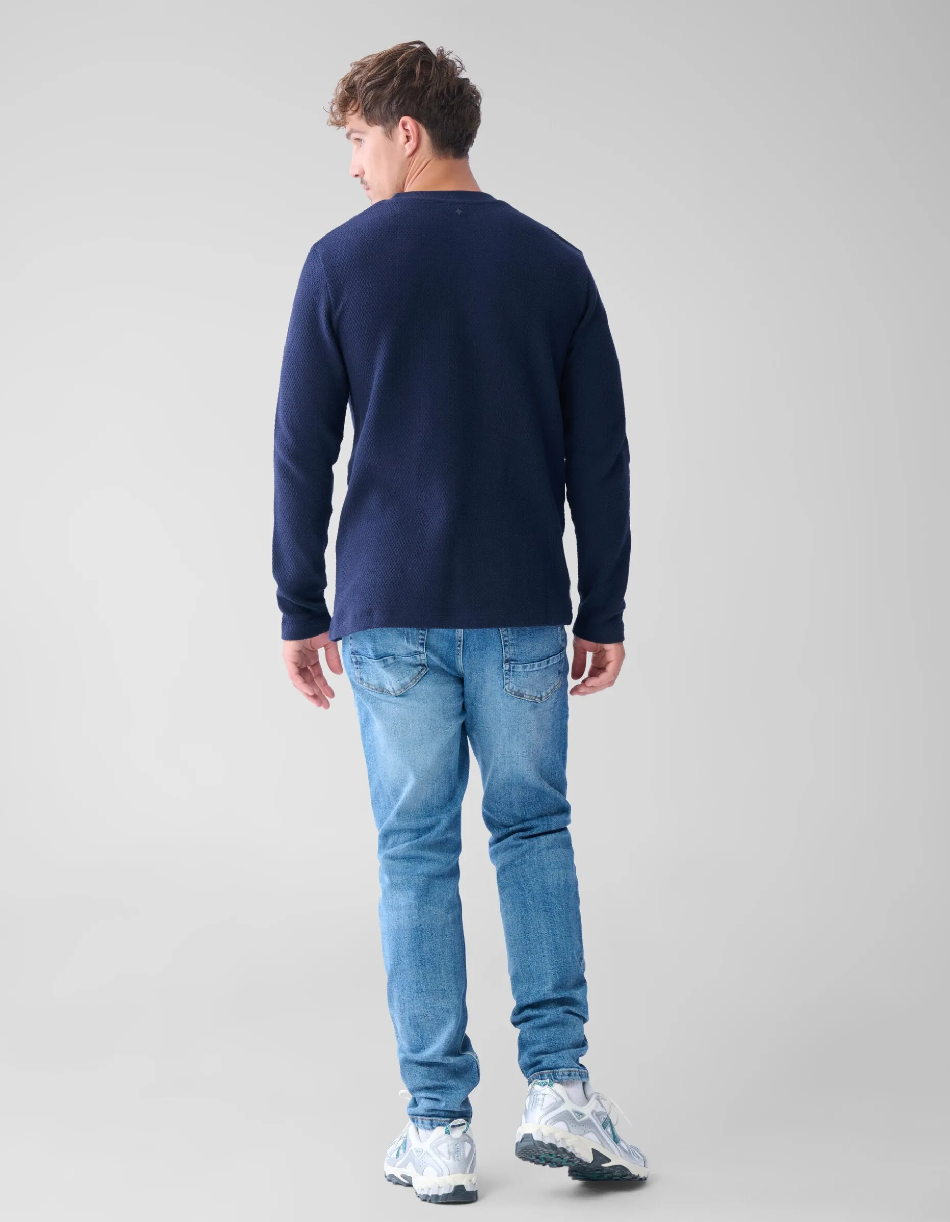 Structuur Jersey Longsleeve Donkerblauw
