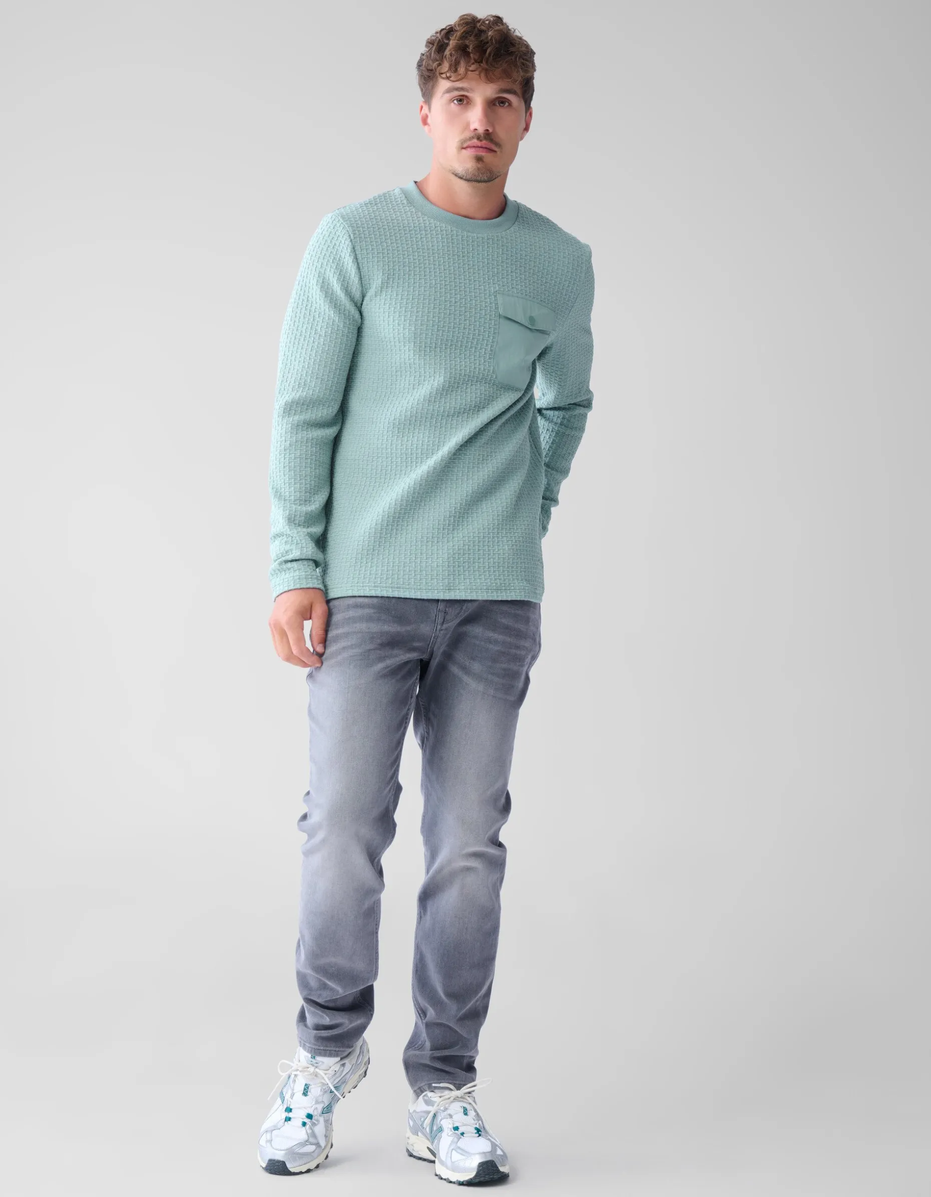 Structuur Pocket Trui Lichtblauw