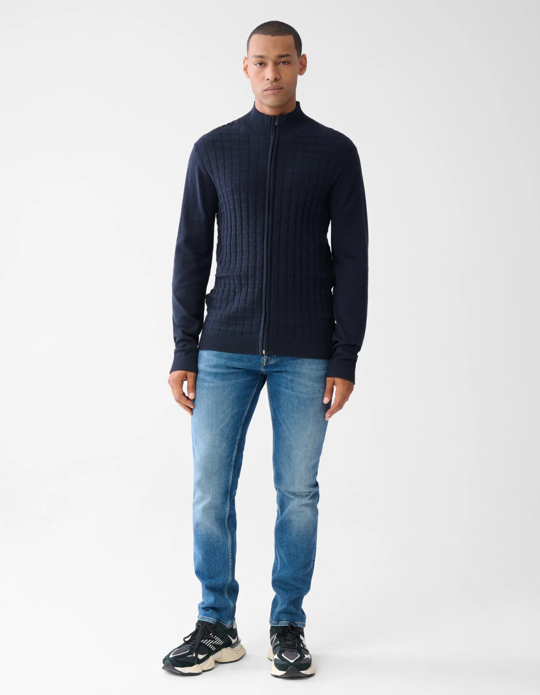 Structuur Zip Vest Donkerblauw
