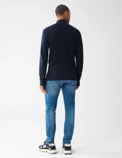 Structuur Zip Vest Donkerblauw