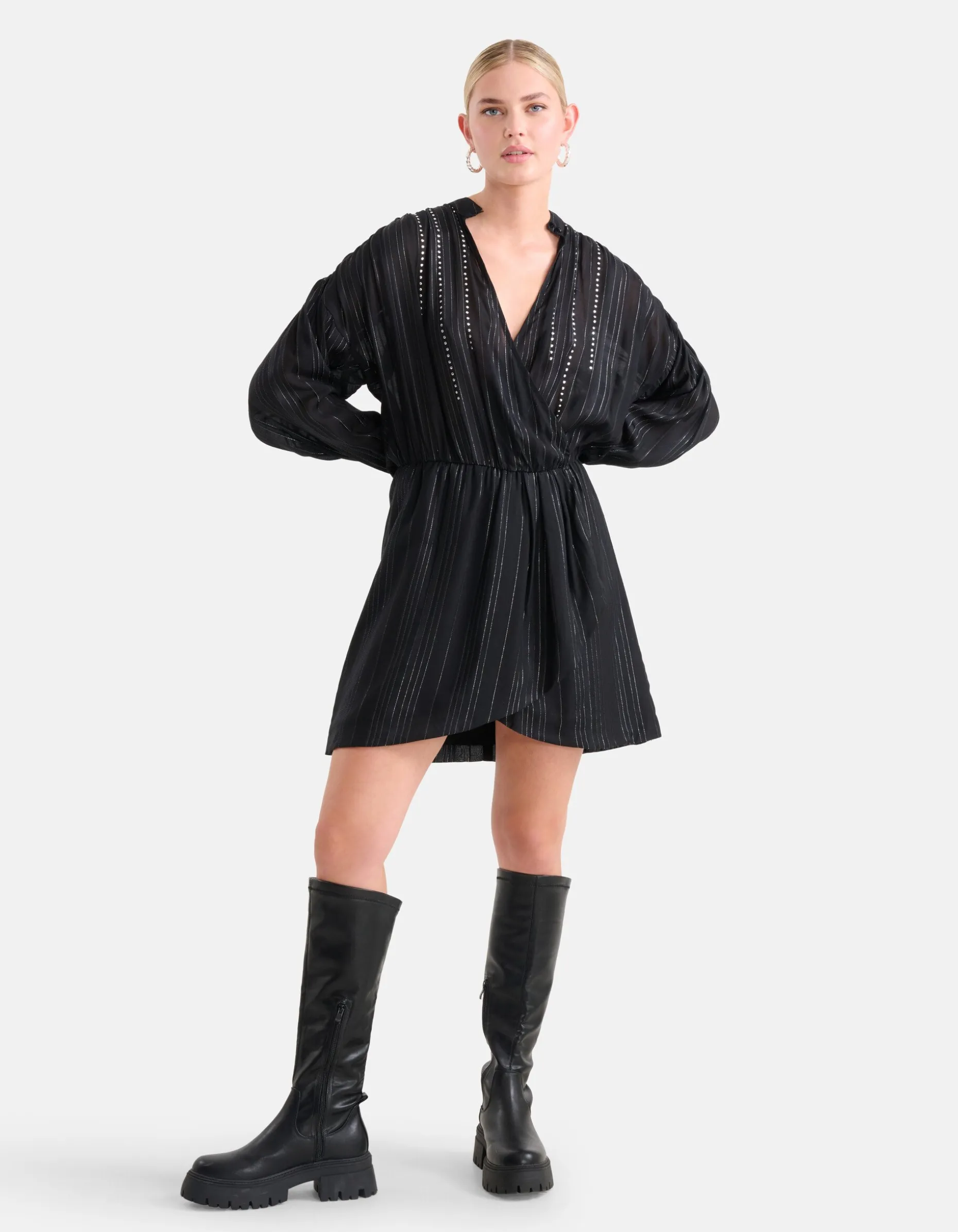 Studs Lurex Jurk Zwart